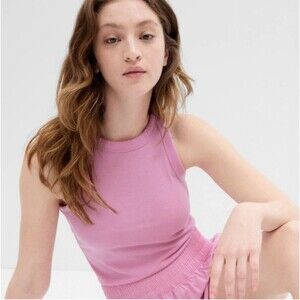 GapFit Women’s Size XXL CoolDry Ribbed High-Neck Tank In Sugar Pink